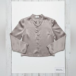 Artizia Wilfred Taupe Satin Shimmer Mandarin Collar Blouse Size Extra Small